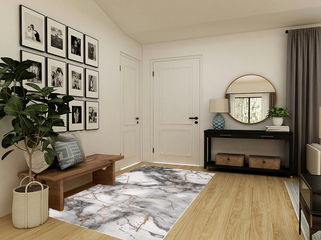 SAFAVIEH Craft Collection Area Rug - 5'3" x 7'6", Grey & Gold, Modern Abstract Design, Non-Shedding & Easy Care, Ideal for High Traffic Areas in Living Room, Bedroom (CFT877F) in Transitional Minimalistic Entryway