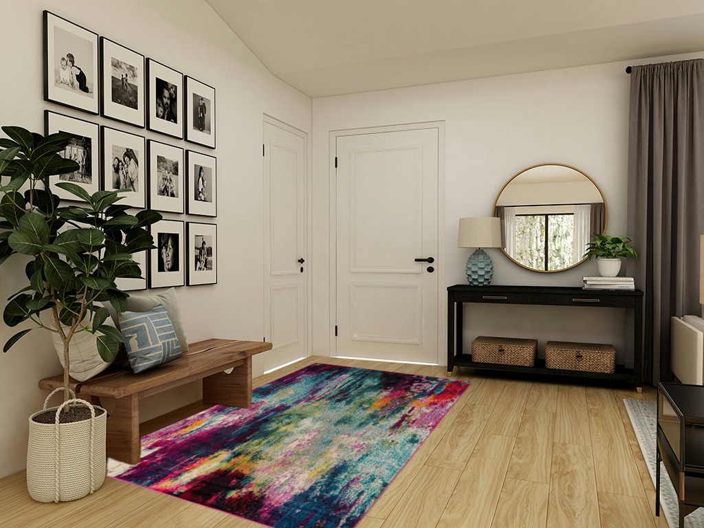 Unique Loom Chromatic Collection Modern Colorful & Vibrant Abstract Area Rug for Any Home Décor, 5 ft x 8 ft, Multi/Light Blue in Transitional Minimalistic Entryway