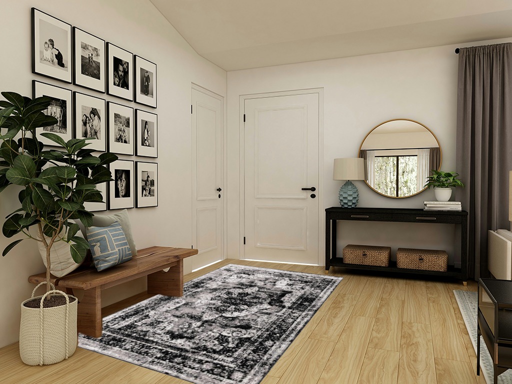 Unique Loom Sofia Collection Area Rug - Salle Garnier (5' 3" x 8' Rectangle, Black/ Ivory) in Transitional Minimalistic Entryway
