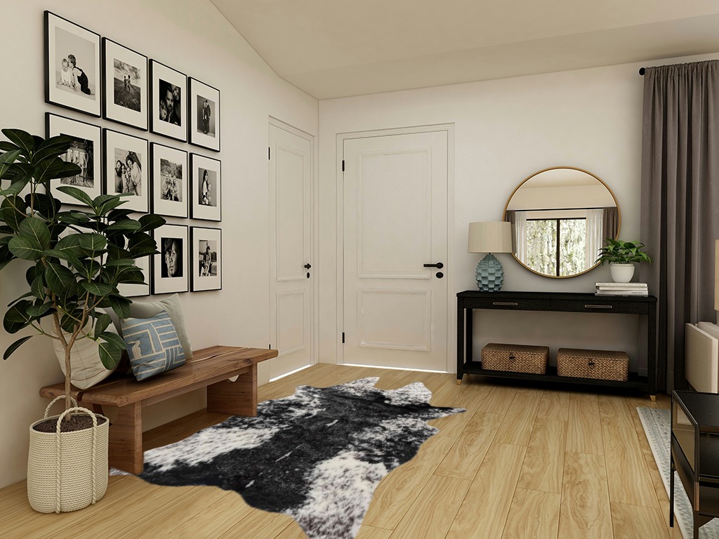 Luxe Faux Cowhide Rug for Rustic and Western Decor | Low Pile Faux Fur Rug with Salt/Pepper Black + White Cow Print | Cruelty-Free Fade Resistant Living Room Rugs | 5-1/4 x 7-1/2 ft in Transitional Minimalistic Entryway
