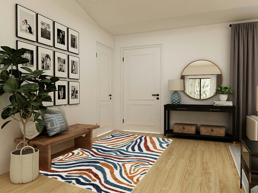 Abani Colorful Contemporary Zebra Print Area Rug Rugs - Multicolor Non-Shed 5'3" x 7'6" (5x8) Animal Pattern Blue & Brown Indoor/Outdoor Rug in Transitional Minimalistic Entryway