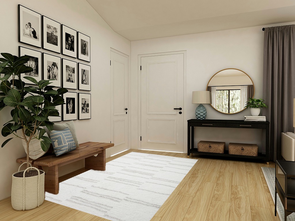 Loloi II Bliss Shag Collection BLS-02 White/Grey 5'-3" x 7'-6" Area Rug in Transitional Minimalistic Entryway