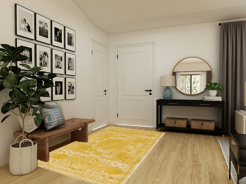 Rugs.com Dover Collection Rug – 5' x 8' Yellow Low-Pile Rug Perfect for Bedrooms, Dining Rooms, Living Rooms in Transitional Minimalistic Entryway