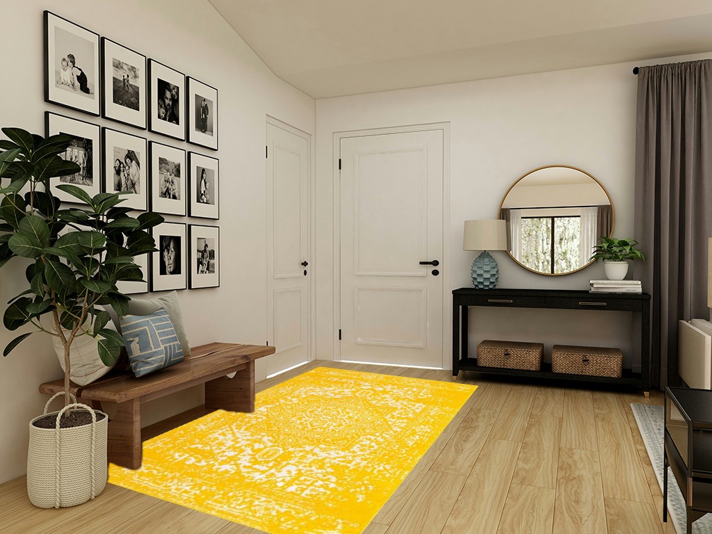 Rugs.com Arlington Collection Rug – 5' x 8' Yellow Medium-Pile Rug Perfect for Living Rooms, Large Dining Rooms, Open Floorplans in Transitional Minimalistic Entryway