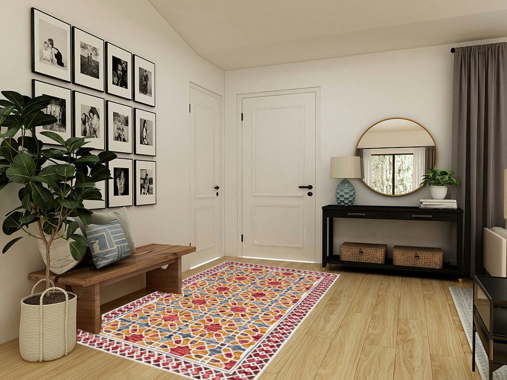 SAFAVIEH Aspen Collection Area Rug - 5' x 8', Red & Yellow, Handmade Boho Wool, Ideal for High Traffic Areas in Living Room, Bedroom (APN149Q) in Transitional Minimalistic Entryway