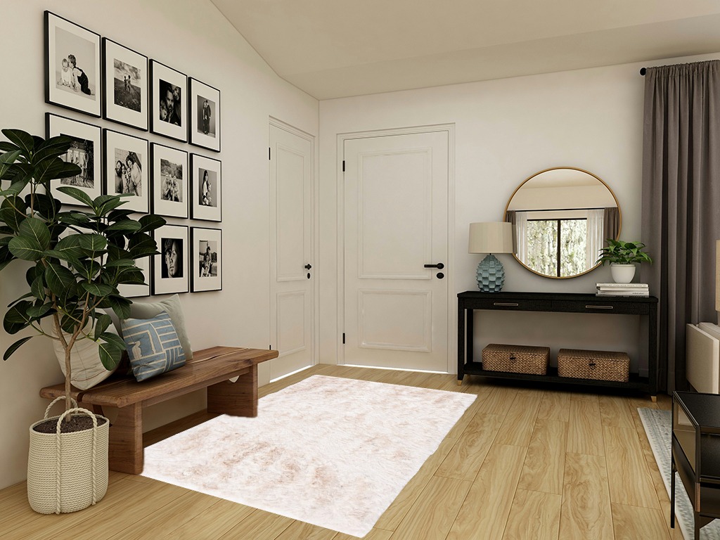 5' x 7' Ivory fluffy rug in Transitional Minimalistic Entryway