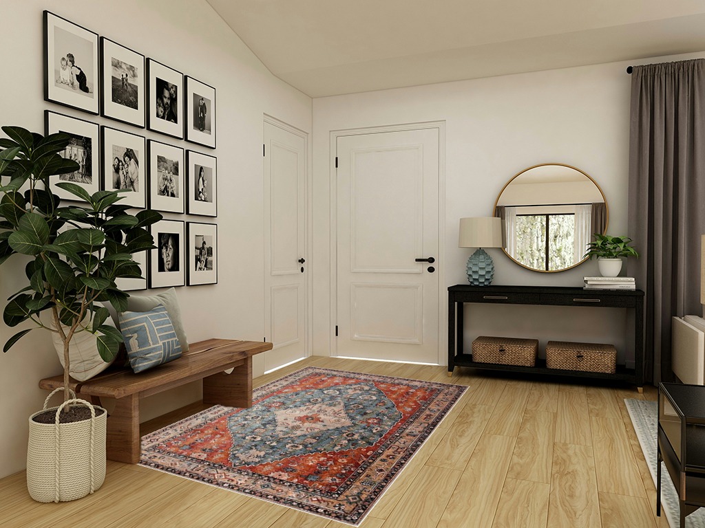 Lahome Boho Tribal Area Rug in Transitional Minimalistic Entryway
