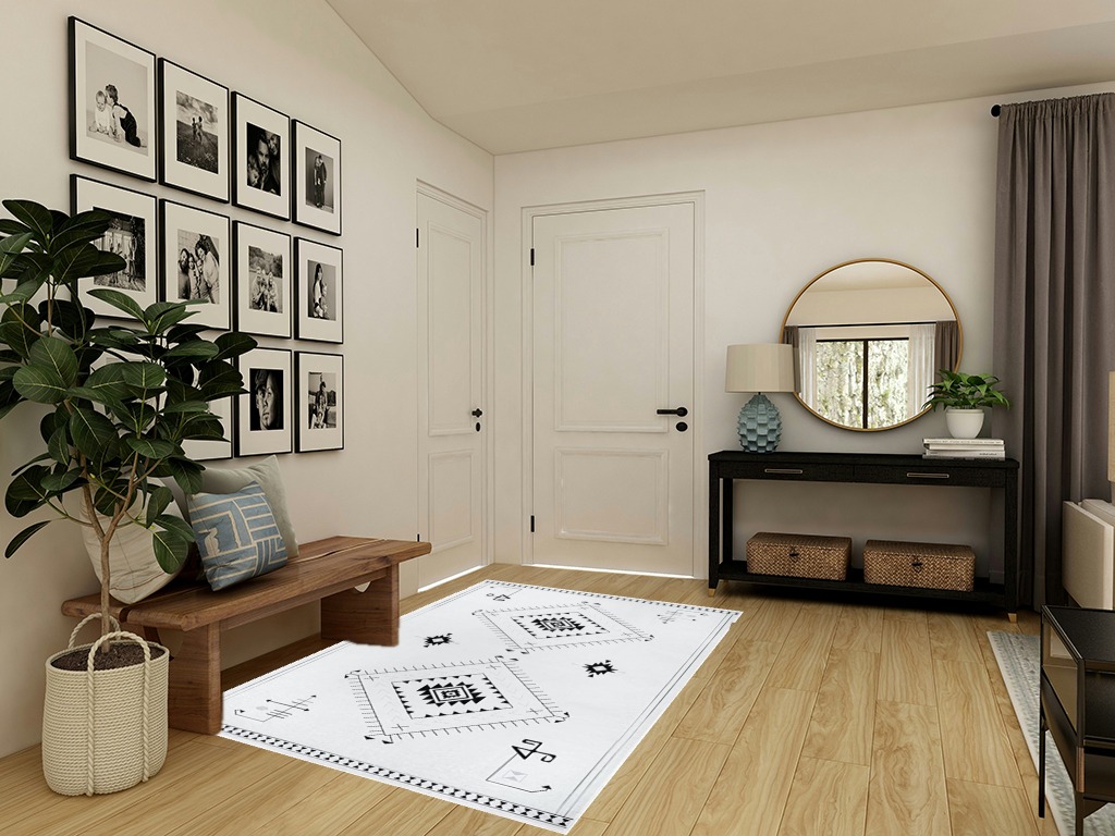 Lahome Washable Aztec 5x7 Bedroom Rug in Transitional Minimalistic Entryway