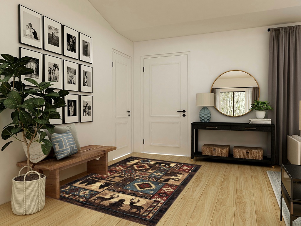Brown Rustic Fade Resistant, Stain Resistant Kitchen, Bedroom Area Rug in Transitional Minimalistic Entryway