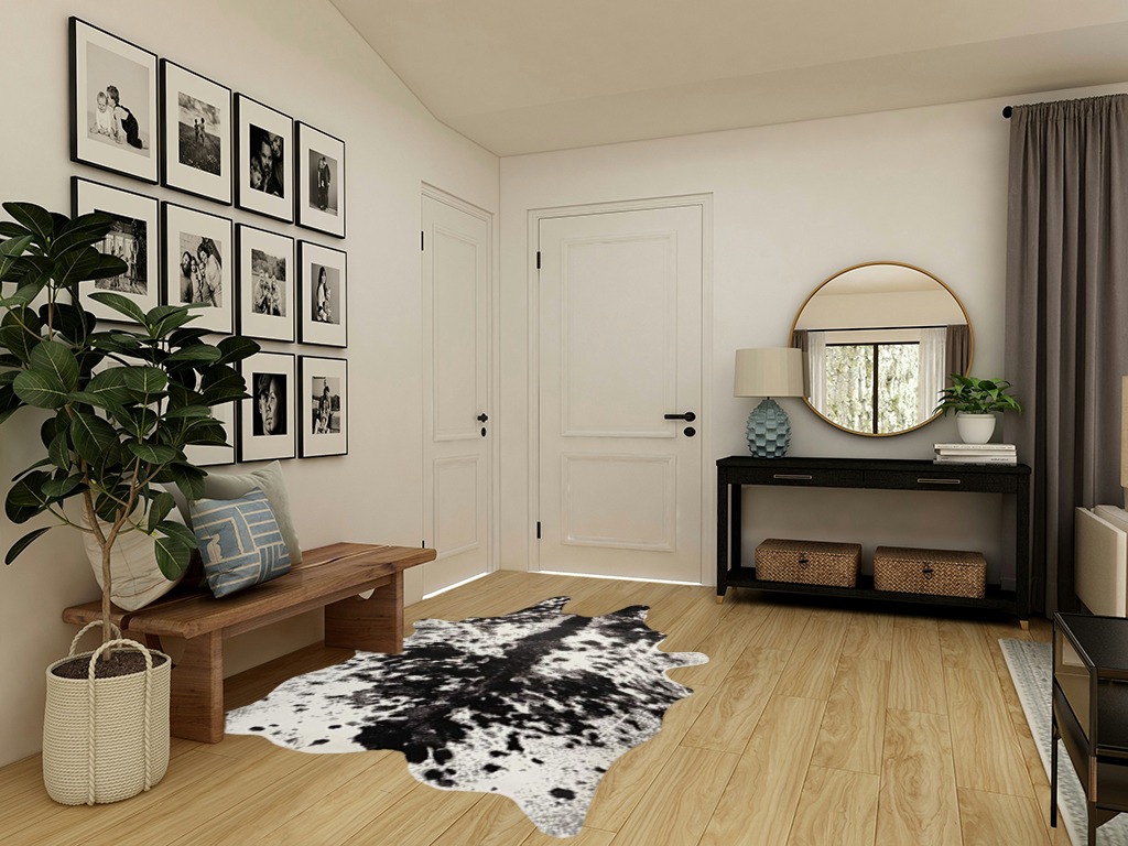 Yincimar Faux Cowhide Rug Extra Large Cow Print Area Rug 5.2ft x 6.6ft Non-Slip Animal Hide Carpet for Bedroom Living Room Western Home Office Decor (Black/Grey/White) in Transitional Minimalistic Entryway