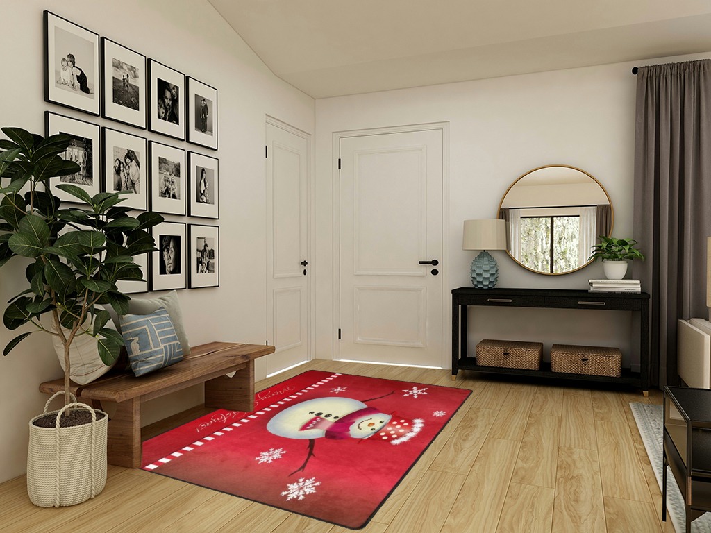 ALAZA Happy Snowman Merry Christmas Non Slip Area Rug 5' x 7' for Living Dinning Room Bedroom Kitchen Hallway Office Modern Home Decorative in Transitional Minimalistic Entryway