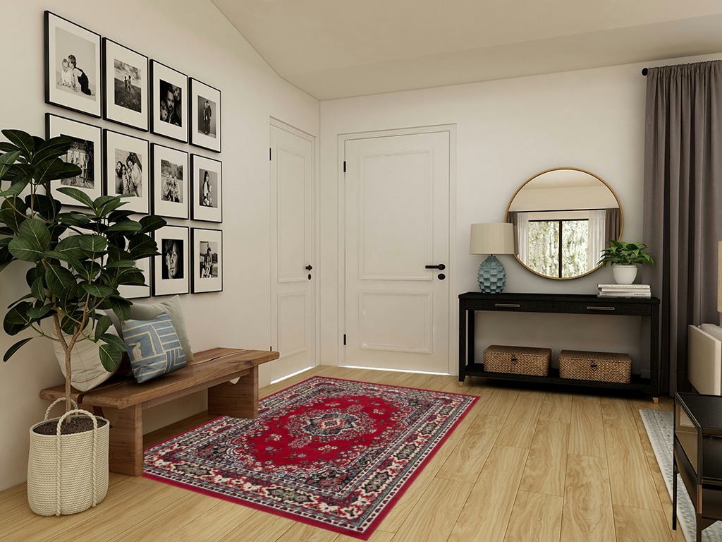 Home Dynamix Premium Sakarya Traditional Medallion Border Area Rug, Claret, 5'2"x7'4" Rectangle in Transitional Minimalistic Entryway