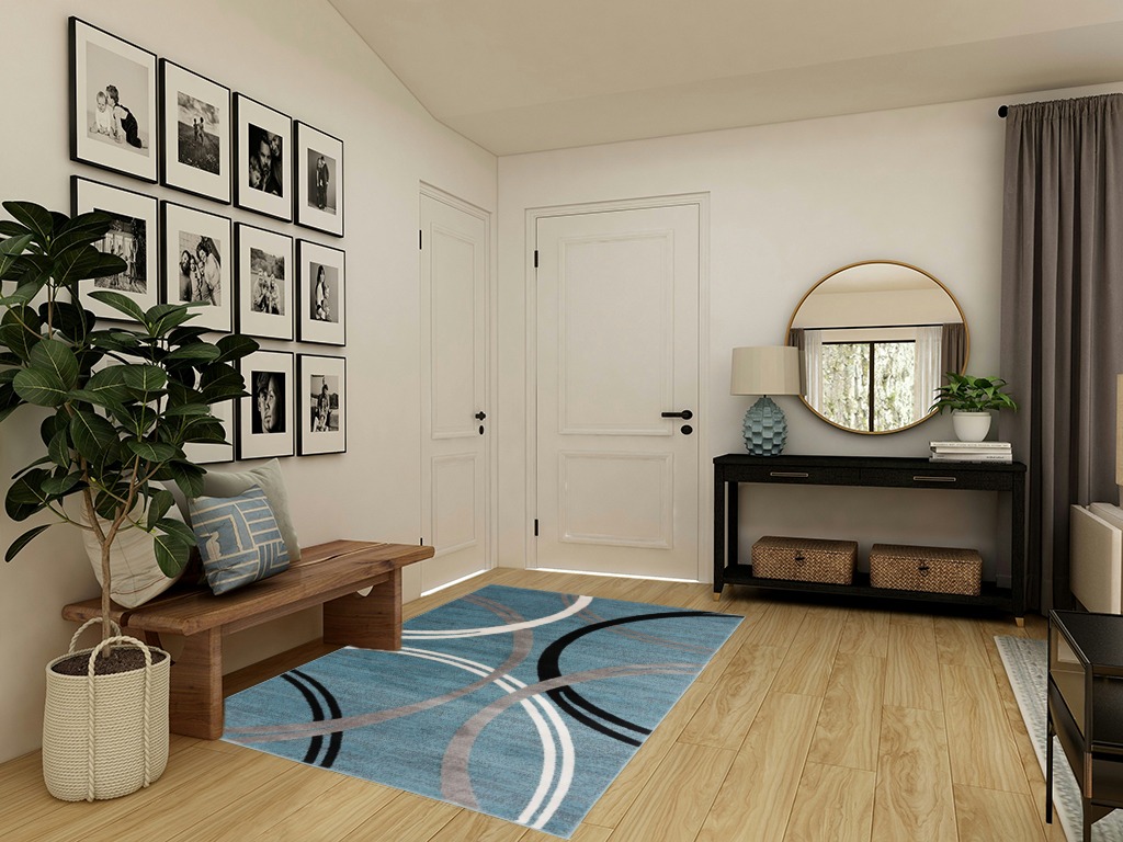 Rugshop Modern Wavy Circles Design Area Rug 5' 3" x 7' 3" Blue in Transitional Minimalistic Entryway