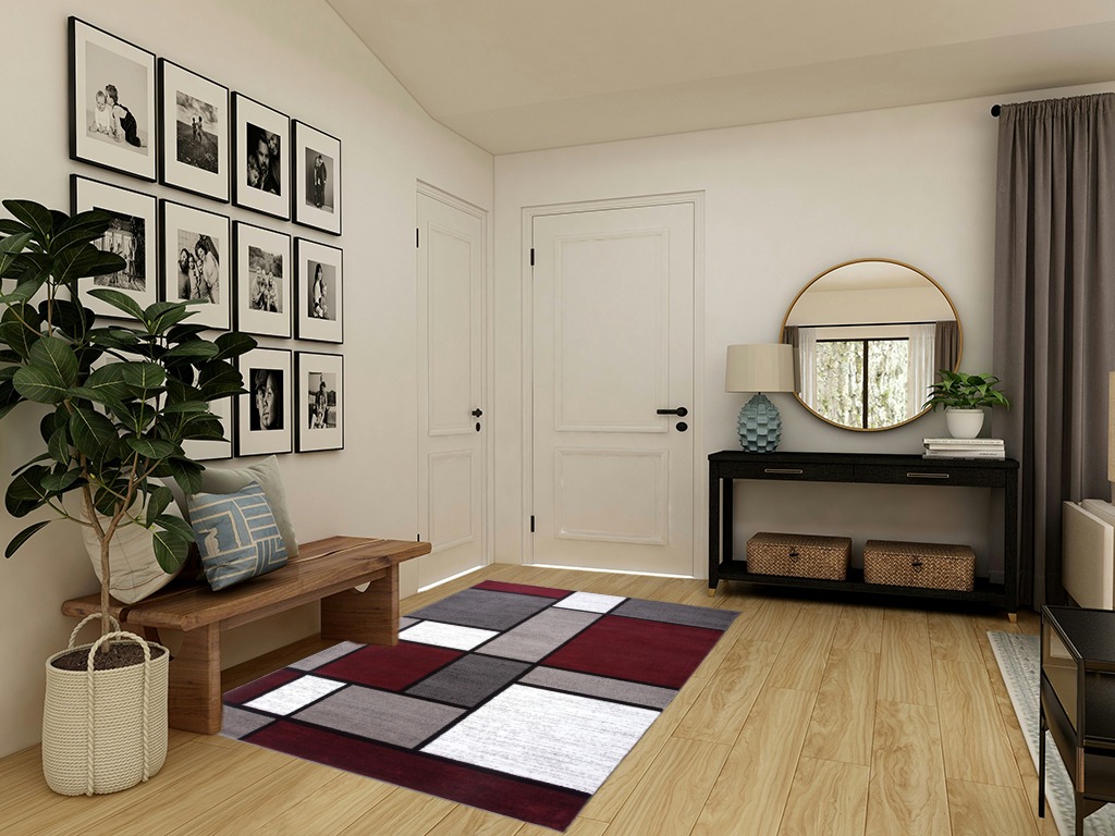 Rugshop Contemporary Modern Boxes Area Rug 5' 3" X 7' 3" Red in Transitional Minimalistic Entryway