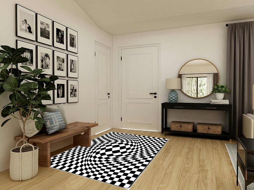 Leenevs Black and White Checkered Rug Room Decor Rug 5 ' x 7 ' Area Rugs Soft Modern Indoor Shaggy Area Rug for Bedroom Livingroom Dorm Kids Room Home Decorative, Non-Slip Plush Fluffy Furry Fur Rugs in Transitional Minimalistic Entryway