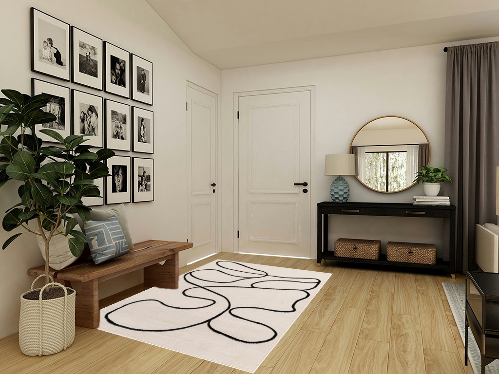 Hauteloom Eilir Bohemian Living Room, Bedroom Area Rug - Modern Boho Farmhouse - Striped Geometric Carpet - Cream, Beige, Black, Bone - 5' x 7' in Transitional Minimalistic Entryway