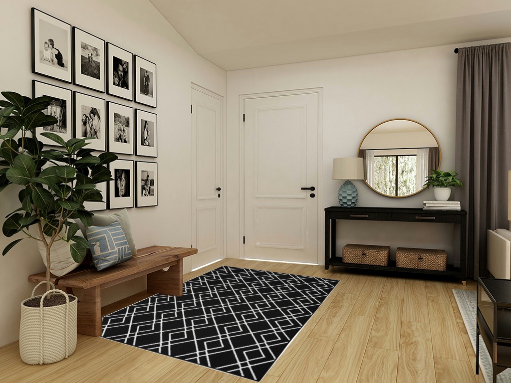 Nourison Modern Lines Modern Geometric Black 5' x 7' Area-Rug, Easy-Cleaning, Non Shedding, Bed Room, Living Room, Dining Room, Kitchen (5x7) in Transitional Minimalistic Entryway