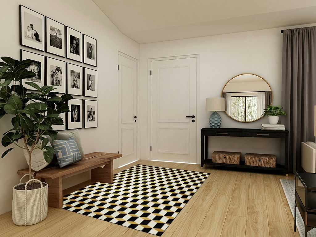 Black and White Checkered Area Rugs,5x7ft, Modern Geometric Rug, 3D Printing Three-Dimensional Grid Black and White Yellow Carpet, Perfect for The Bedroom, Living Room, Home Office, Kid's Room in Transitional Minimalistic Entryway