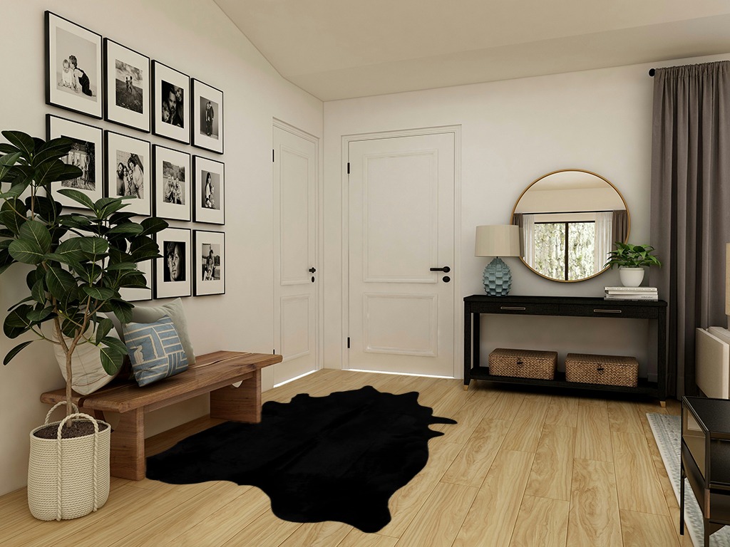 Faux Fur Cowhide Rugs (5 * 7 ft), Machine Washable Cow Print Area Carpet Black Color with Non-Slip Suede Backing, Durable & No Shedding in Transitional Minimalistic Entryway