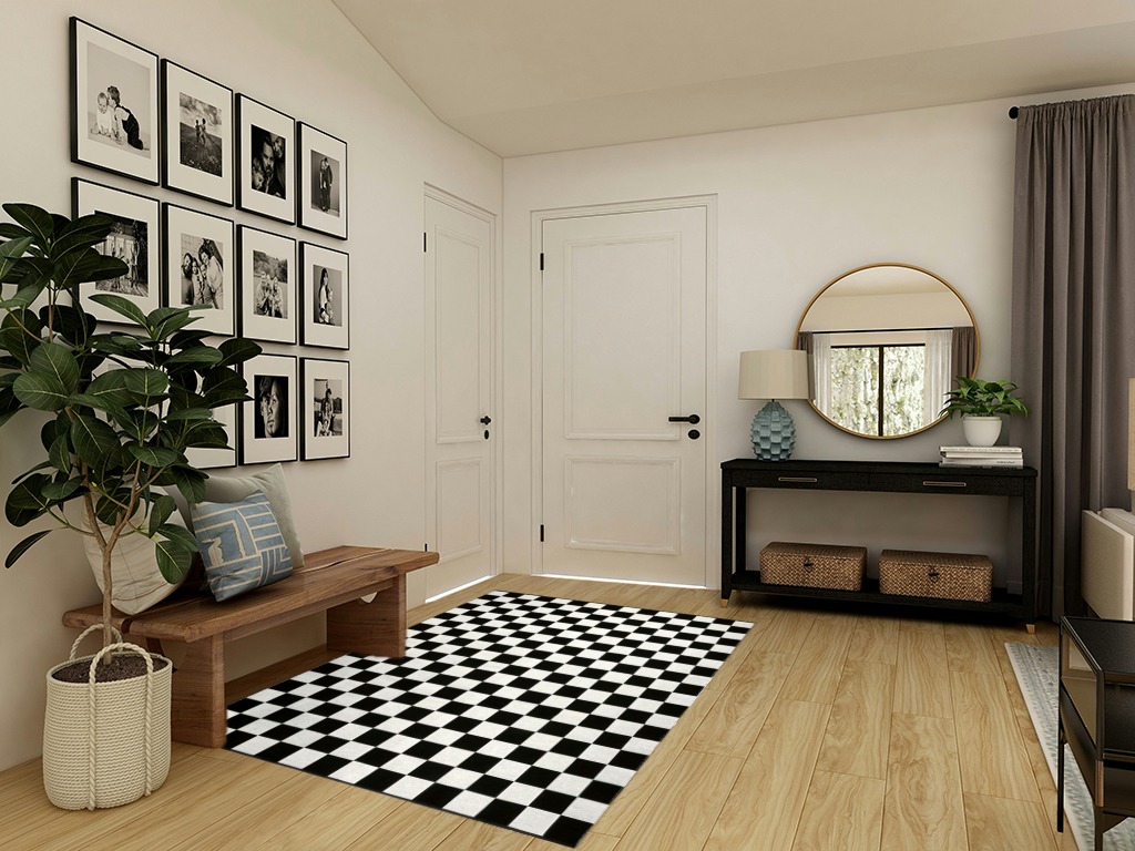 Seavish Checkered Rug, 5x6.5 Ft Black and White Outdoor Rug Moroccan Checkerboard Mat Washable Runner Rug Cotton Woven for Hallway Front Door Bedroom Entryway Kitchen Floor Reversible Area Rugs in Transitional Minimalistic Entryway