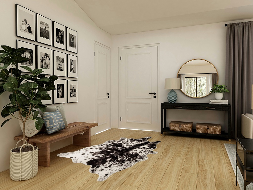 MustMat Faux Cowhide Rug Black and White Cow Print Area Rug Large Animal Hide Carpet Western Decor 5.2ft x 6.6ft in Transitional Minimalistic Entryway