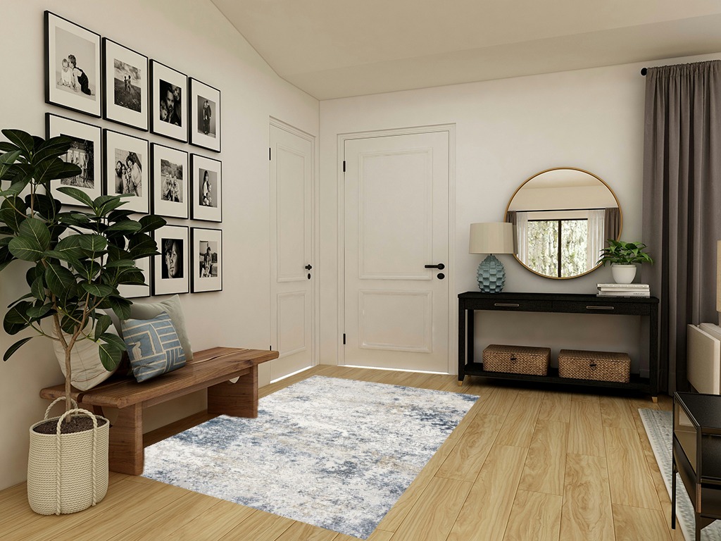 Area Rug Living Room Rugs - 5x7 Abstract Large Soft Indoor Washable Rug Neutral Modern Low Pile Carpet for Bedroom Dining Room Farmhouse Home Office - Beige Blue in Transitional Minimalistic Entryway