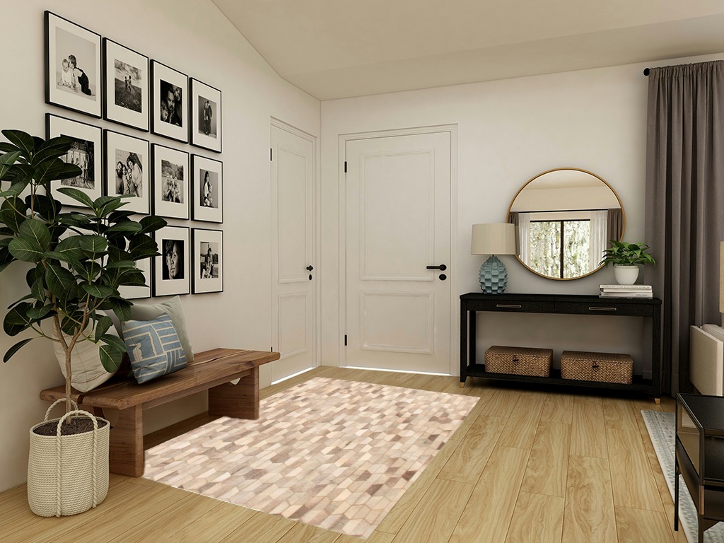 eCarpet Gallery Hand-Knotted | Area Rug for Living Room, Bedroom | Cowhide Patchwork Accent Grey Rug 5'1" x 7'4" | 350190 in Transitional Minimalistic Entryway
