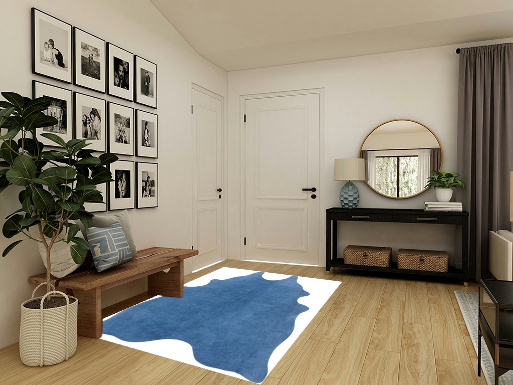 SAFAVIEH Cow Hide Collection Area Rug - 5' x 7', Blue, Genuine Natural Suede Leather Rustic Design, Non-Shedding & Easy Care, Ideal for High Traffic Areas in Living Room, Bedroom (COH800M) in Transitional Minimalistic Entryway