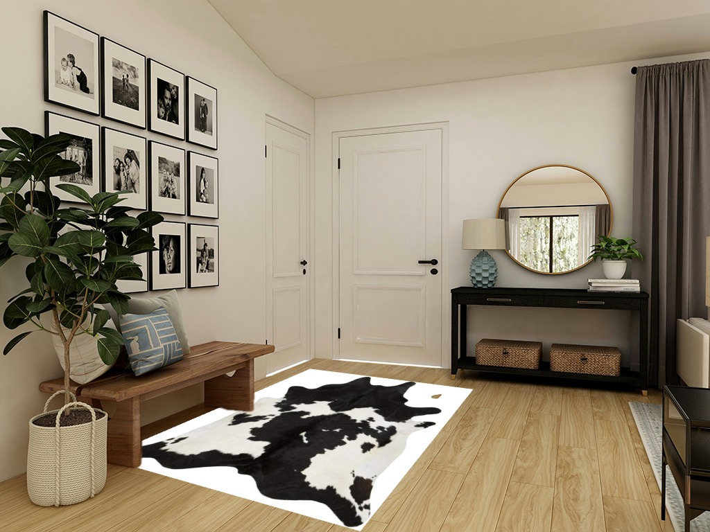 Just Cowhide Black and White Cowhide Rug Large Natural Cow Skin Cow Hide Leather Area Rug Hair On, Premium Black White Cow Hide Rugs (Black and White, 5 X 7) in Transitional Minimalistic Entryway