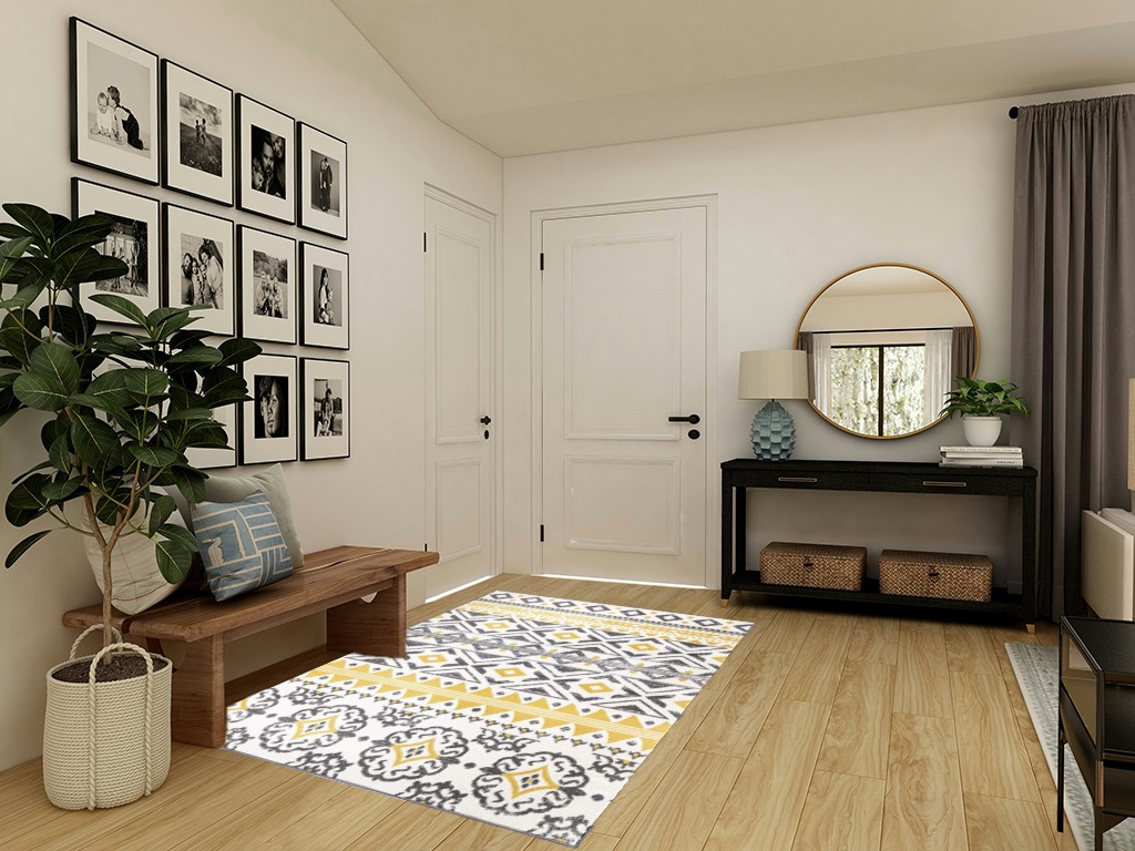 Rugshop Leiria Bohemian Geometric Area Rug 5' x 7' Yellow in Transitional Minimalistic Entryway