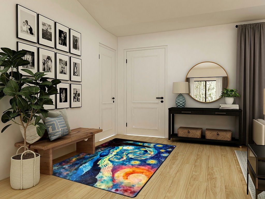 DNOVING Large Non-Slip Area Rug 5x7ft Starry Night Design, Perfect for Any Room Decorative Rug in Pink, Purple, and Blue in Transitional Minimalistic Entryway