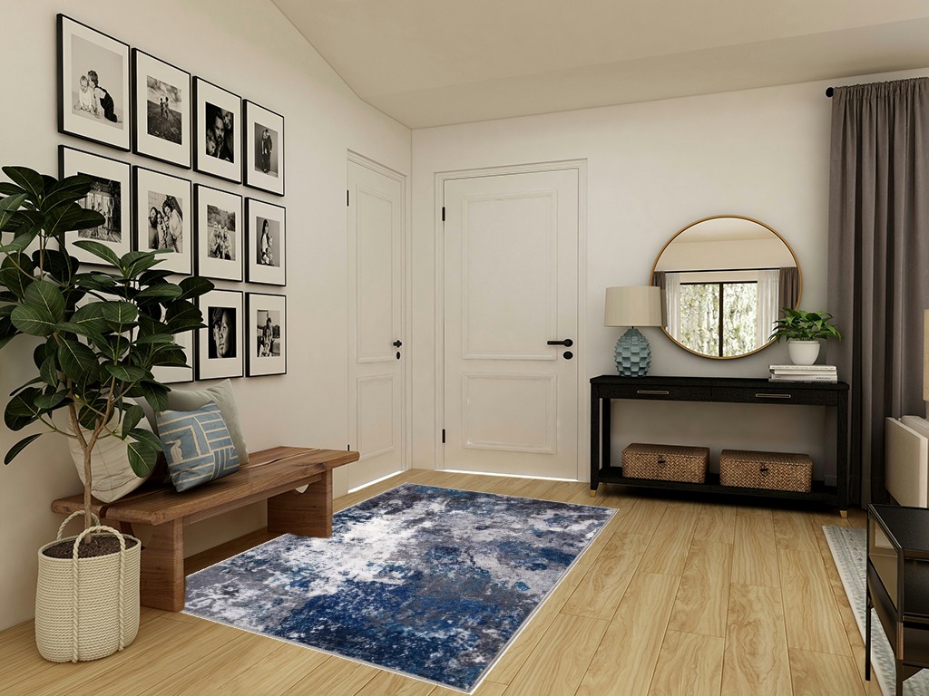 COLORPAPA Modern Abstract Area Rug 5x7 Washable Rug for Living Room Bedroom Dining Room Office Non-Slip Soft Floor Carpet, Gray/Blue/Ivory in Transitional Minimalistic Entryway