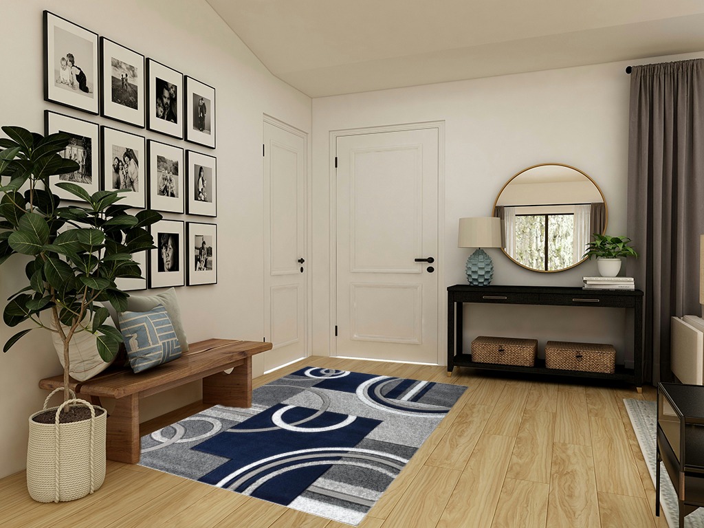 GLORY RUGS Area Rug Modern Soft Hand Carved Contemporary Floor Carpet with Premium Fluffy Texture for Indoor Living Dining Room and Bedroom Area (5x7, Navy) in Transitional Minimalistic Entryway