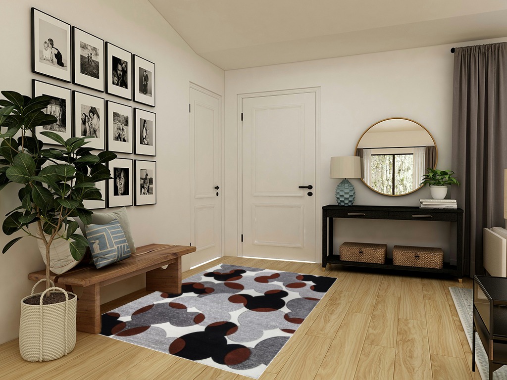 Gertmenian Disney Mickey Mouse Rug Textured Floor Mat Home Decorations Kits Play Room Decor Study Area Carpet; 5x7 Standard; Ears Puzzle Geometric White Gray Black Red ; 46626 in Transitional Minimalistic Entryway