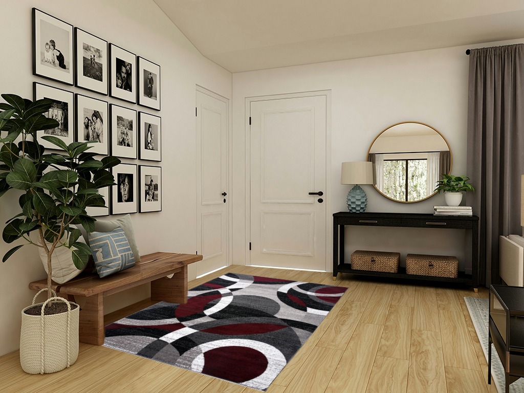 Rugshop Contemporary Abstract Circles Perfect for high Traffic Areas of Your Living Room,Bedroom,Home Office,Kitchen Easy Cleaning Area Rug 5'3" x 7'3" Red in Transitional Minimalistic Entryway