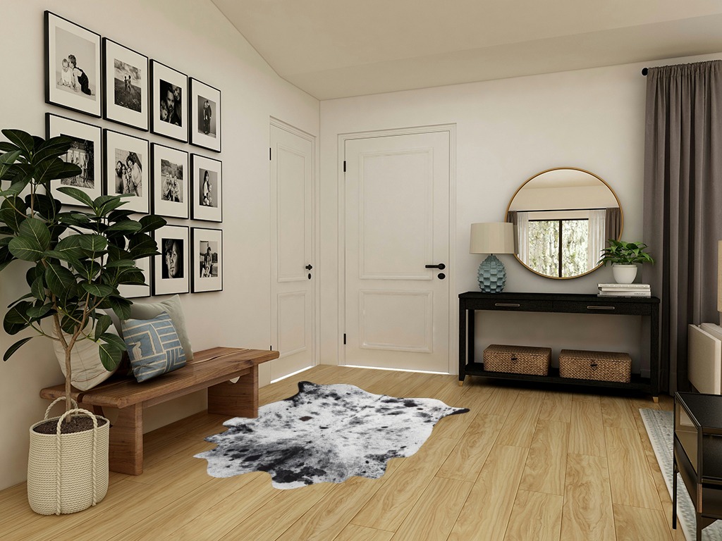 NEOCOZY Exquisite Cowhide Rug, 5.2 x 6.2 ft Faux Cowhide Rug for Living Room Bedroom, Cow Print Rug for Wall,Cow Rugs for Camping picnics, Non-Slip, Cute cowhine Animal Print Floor Rug, Grey White in Transitional Minimalistic Entryway