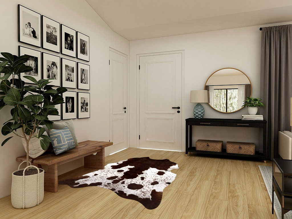 Quenlife Cowhide Rug for Living Room, Soft Cow Print Rug Cute Cow Rug for Bedroom, Cow Hide Rug Faux Animal Rug for Western Home Theme Room Decor, White and Browm, 5.2 x 6.2 ft in Transitional Minimalistic Entryway