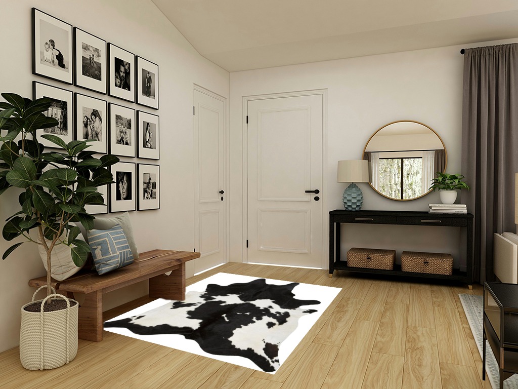 Black and White Cowhide Rug | Natural Cow Skin Cow Hide Leather Area Rug Hair On, 5 ft X 6 ft Premium Black White Shed Free Natural Hide in Transitional Minimalistic Entryway