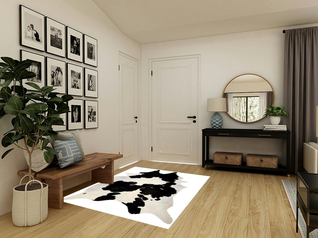 New Large 100% Black & White Cowhide Leather Rugs Cow Hide Skin Carpet Area 26-30 SQ.FT (Black & White) in Transitional Minimalistic Entryway