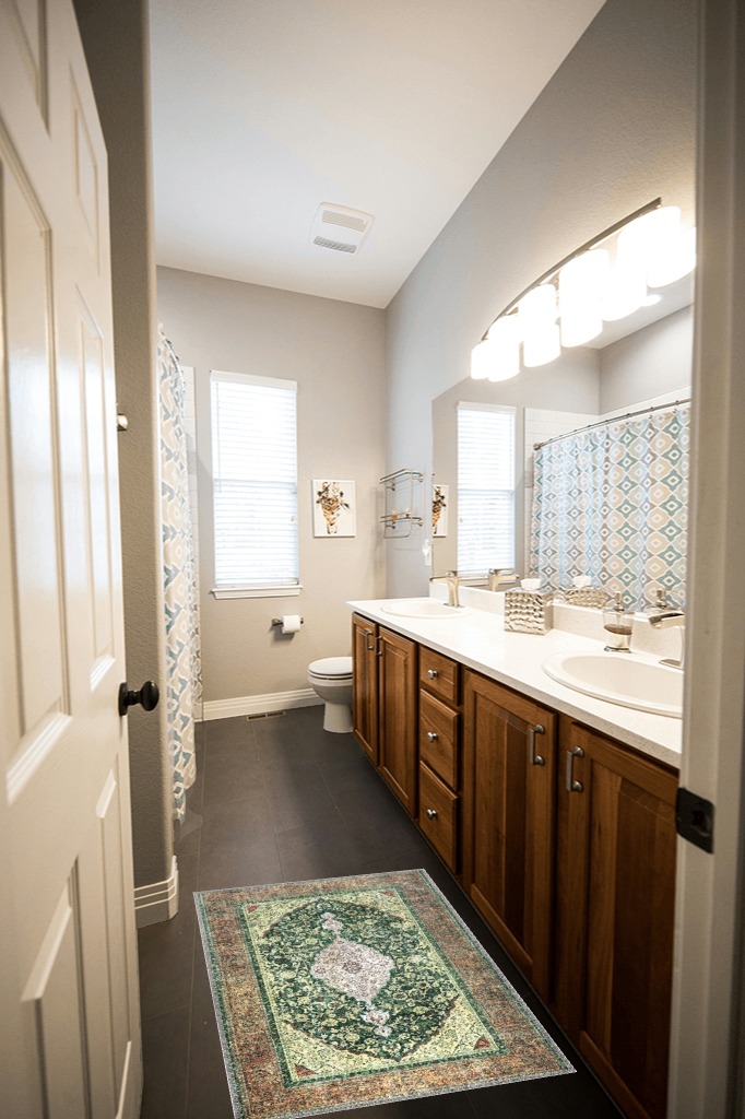 NATOLIA DECOR Area Rug for Bedroom in Wooden and Grey Bathroom