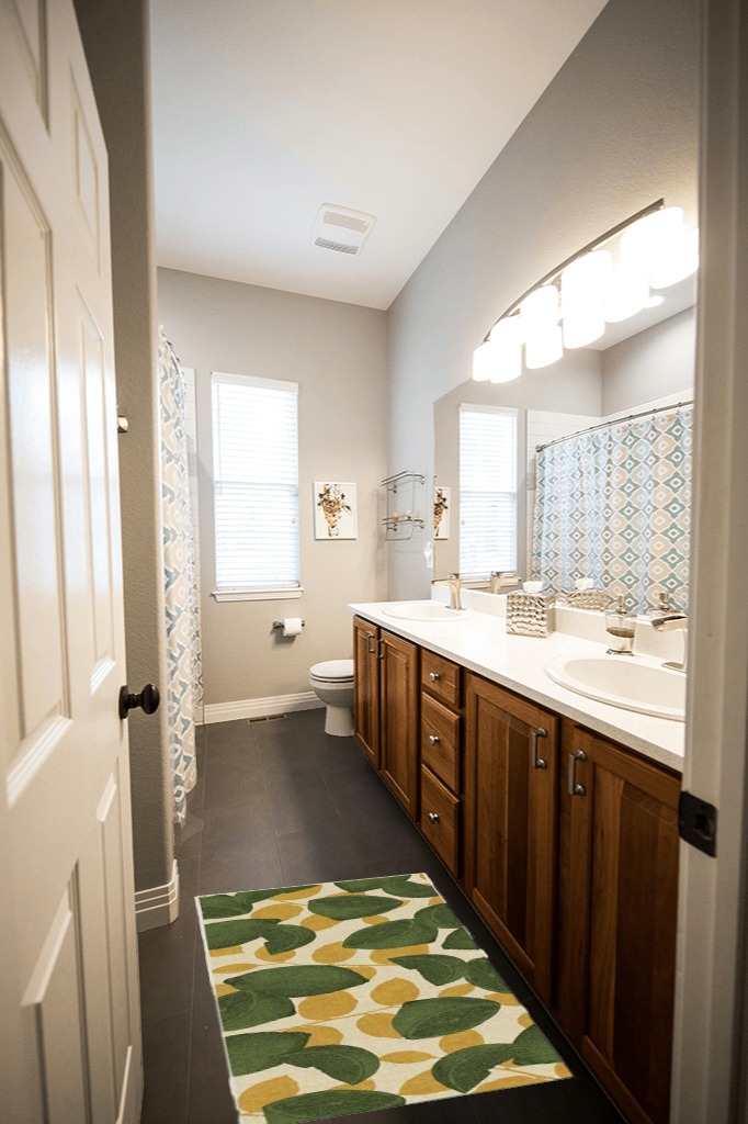 2'x3' | Machine Washable Area Rug | Kid & Pet Friendly | Indoor Rug | Lemonade ... in Wooden and Grey Bathroom