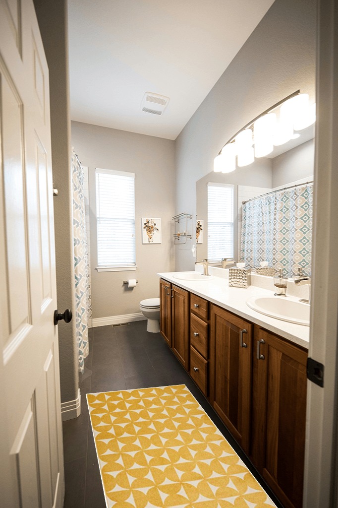 Nourison DWS03 Harper Area Rug, 2'2" X3'9, YELLOW in Wooden and Grey Bathroom