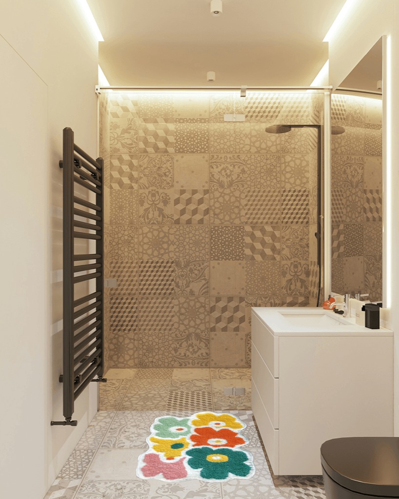 Bath Mat, Colorful Flower Bathroom Rugs Mat with Soft Superfine Fiber, High Absorbent Non Slip Durable Bedroom Mats, Machine Washable Door Mats for Bathtub Shower Living Room 20 x 31inch (50x80cm) in White Tiled Bathroom