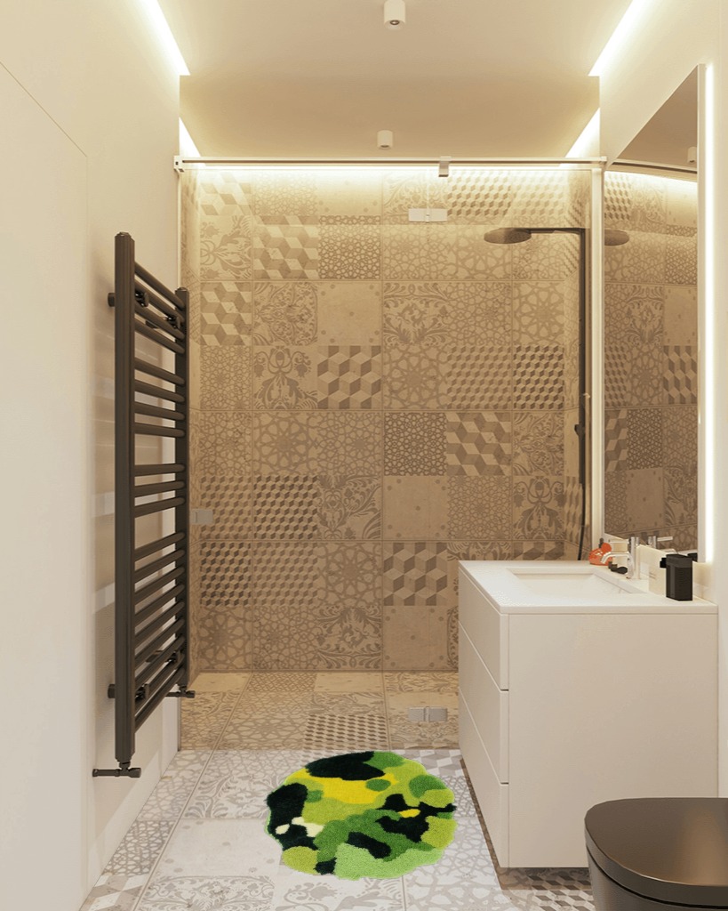 Zeeinx Moss Bathroom Rugs Cute Green Bathroom Rugs Non Slip Shaggy Absorbent Bath Rugs Moss Bath Mat for Tub and Shower,Machine Washable,20”x32” in White Tiled Bathroom