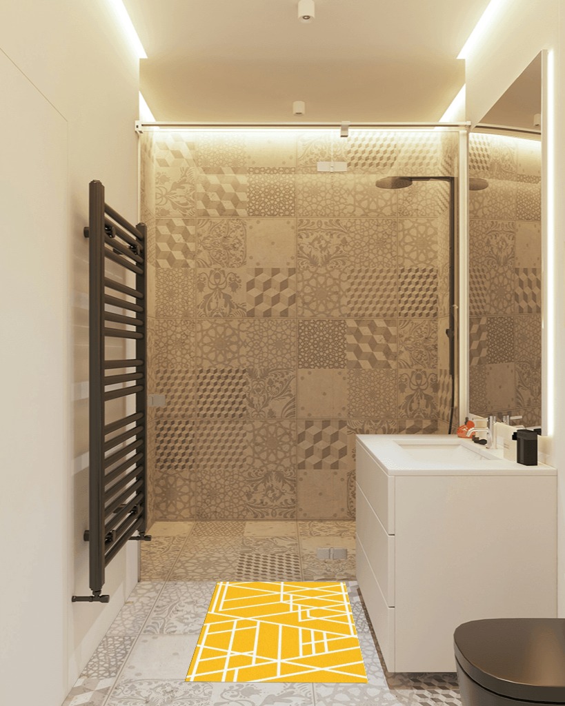 Yellow Geometric Area Rugs for Living Room/Bedrooom, 2'x3' Area Rug Non-Slip, White Modern Abstract Art Geometry Kids Room Area Rug Washable Accent Floor Carpet Runner Indoor Outdoor in White Tiled Bathroom