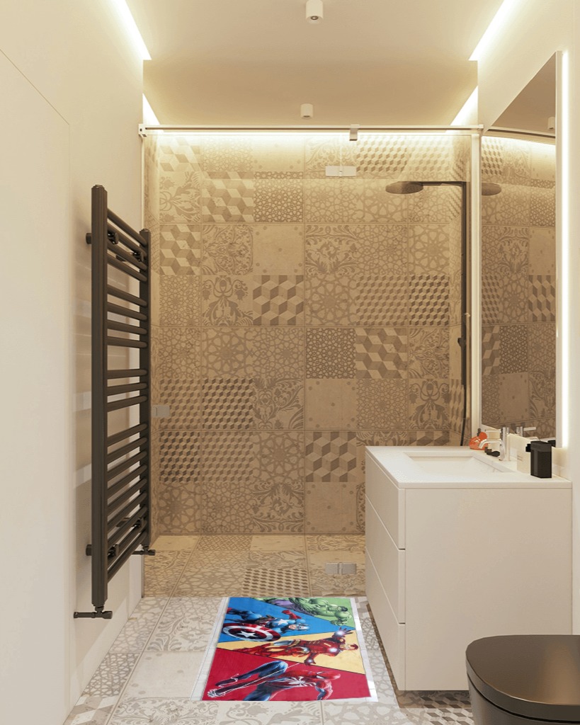 Super Hero Rug,Super Hero Carpet, Kids Room Rug, Boys Room Rug, Kids Rug CustomRECHT-26.0 (23”x31”)=60x80cm in White Tiled Bathroom