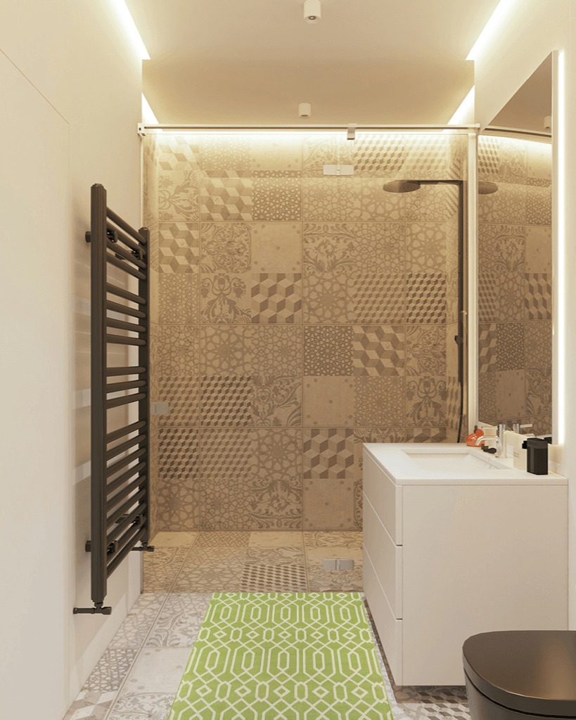 Momeni Rugs in White Tiled Bathroom