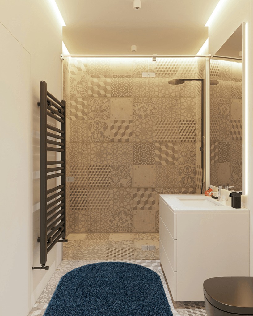 Everyday Shag Rug 3'x5' Oval in White Tiled Bathroom