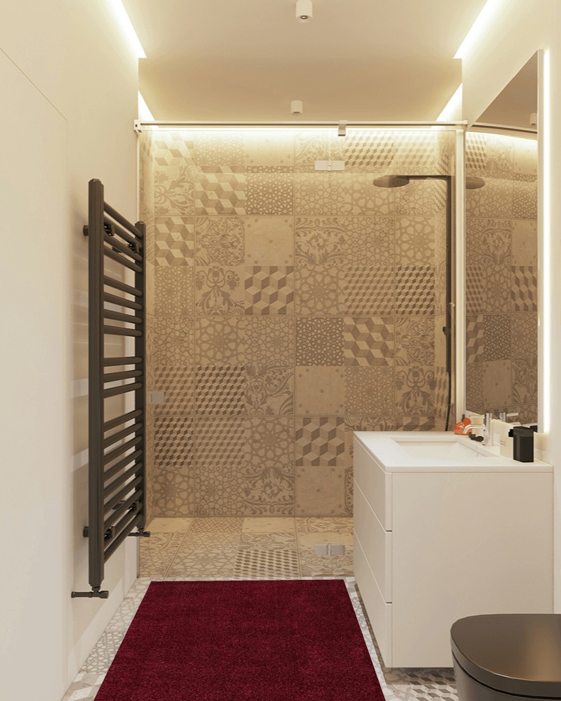 Haze Solid Low-Pile Indoor Area-Rug in White Tiled Bathroom