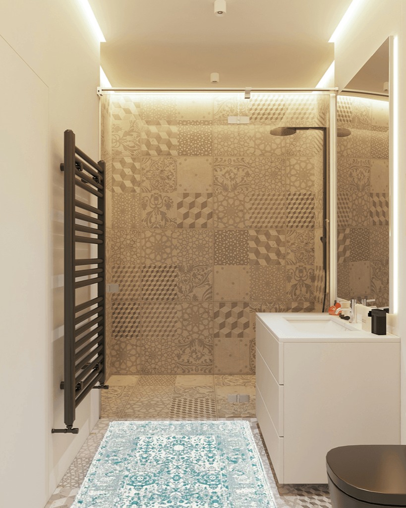 Juvale Vintage Area Rug in White Tiled Bathroom